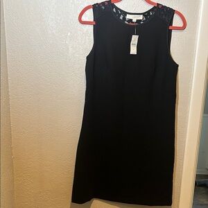 LOFT Elegant Black Mini Dress with Lace Accents